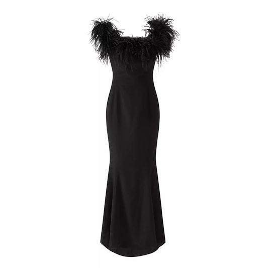 Sorcha O'Raghallaigh Cameron Ostrich Feather Maxi Dress