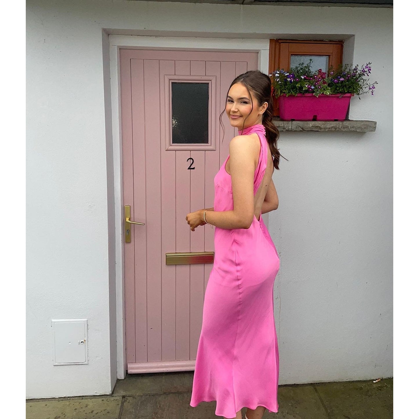 Meshki Claire Pink Satin Dress