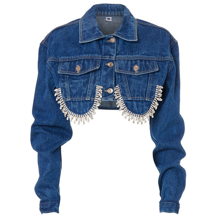 MilkWhite Denim Jacket with Crystals