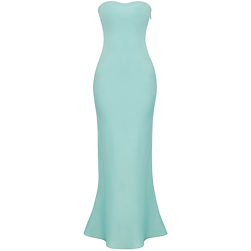 House of CB Alette Jade Satin Strapless Maxi Dress