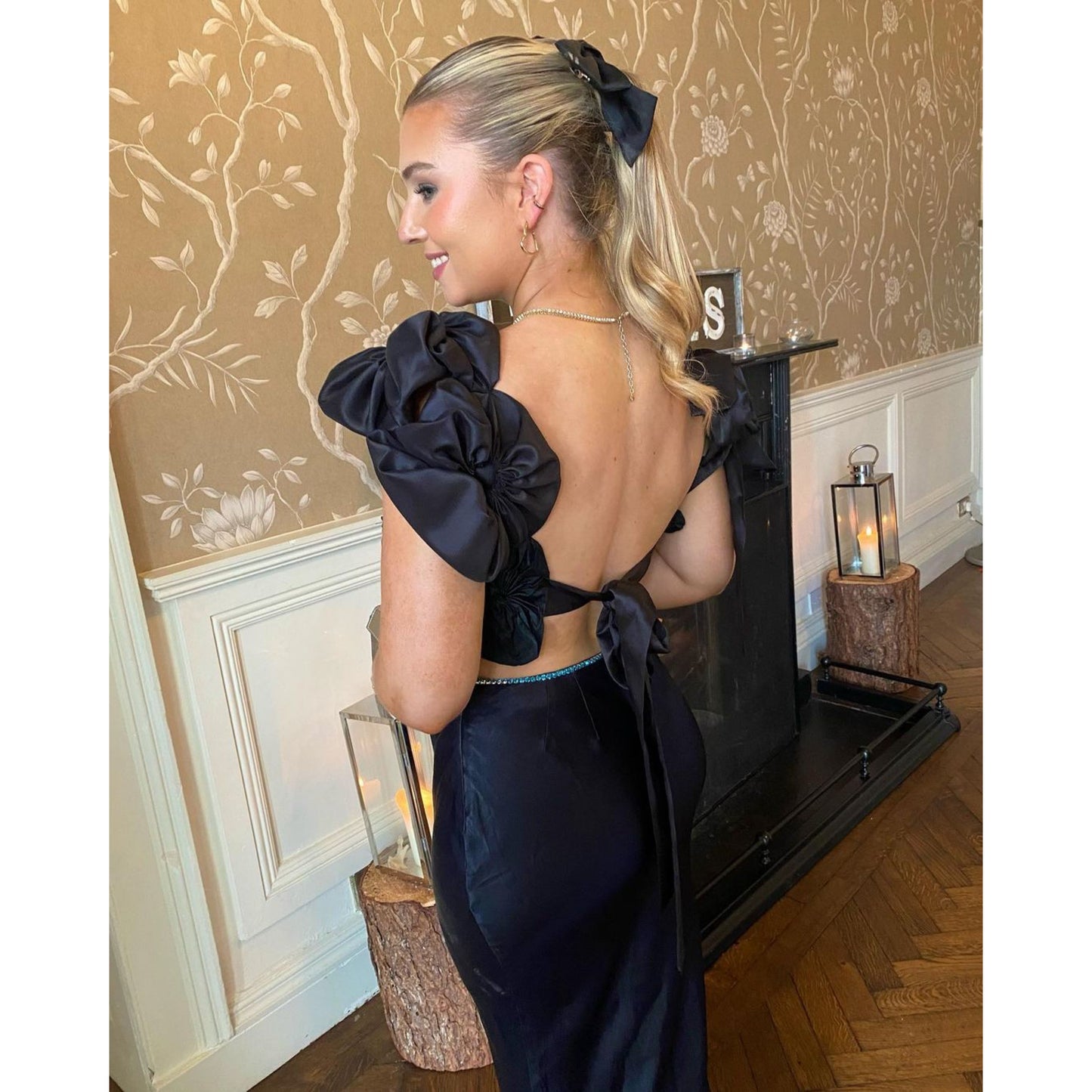 LIA Black Satin Sculptured Top