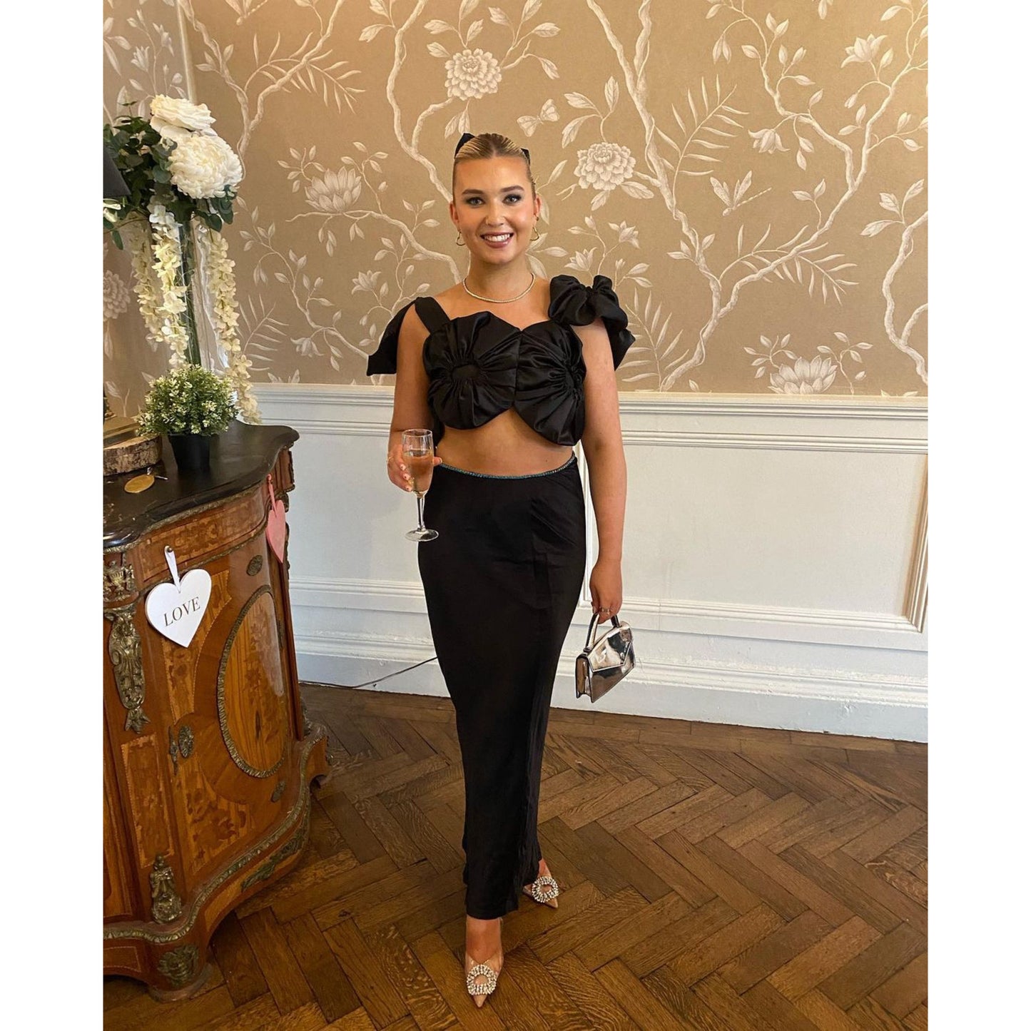 LIA Black Satin Sculptured Top