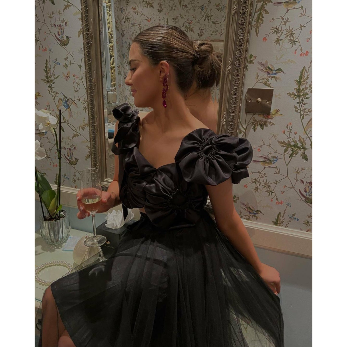 LIA Black Satin Sculptured Top