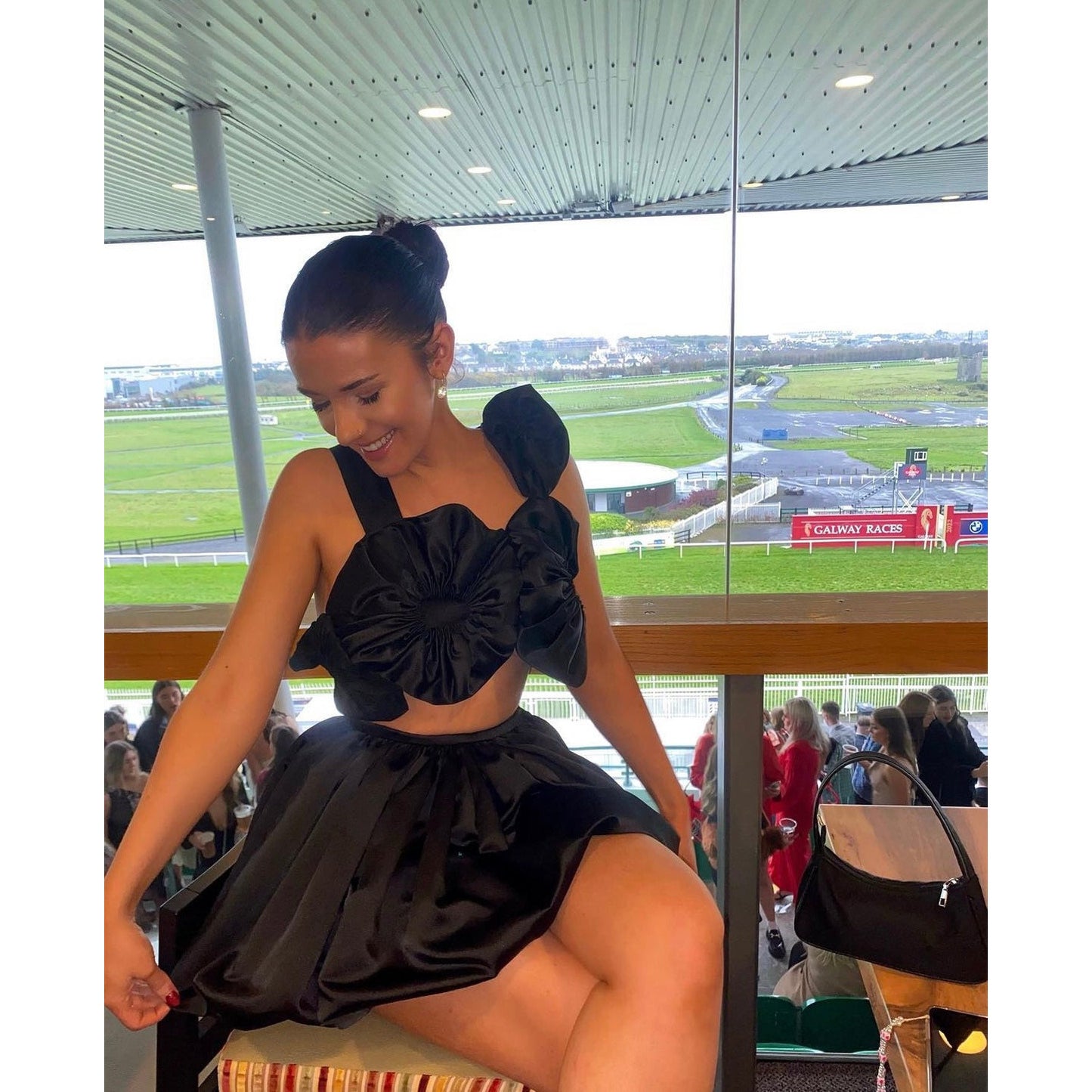 LIA Black Satin Sculptured Top