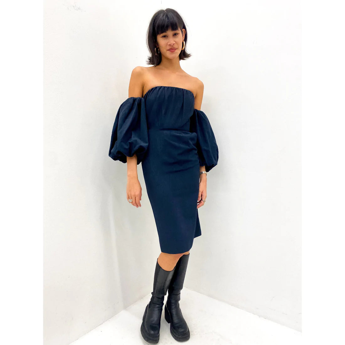 STELLA MCCARTNEY Navy Off The Shoulder Dress