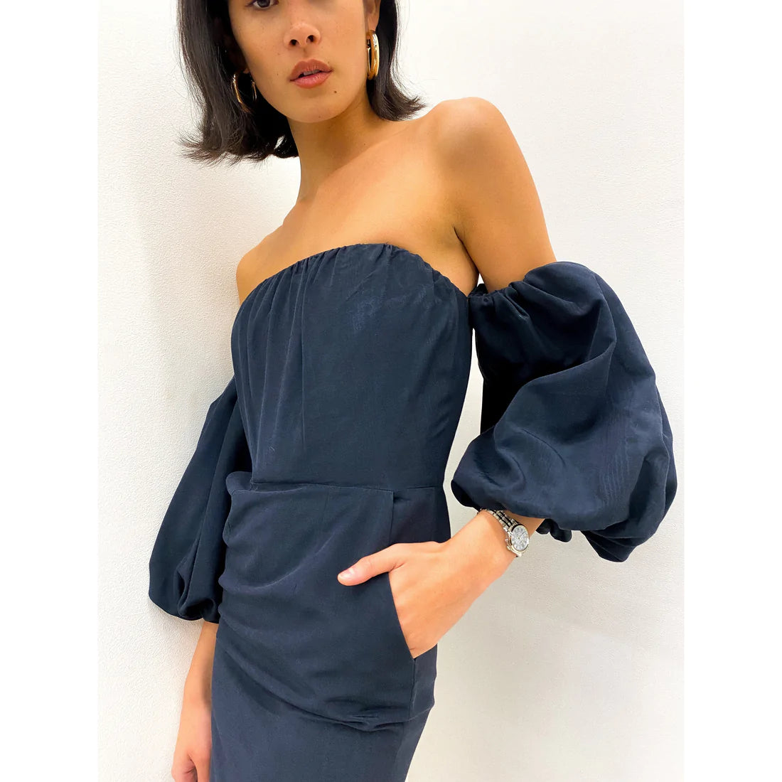 STELLA MCCARTNEY Navy Off The Shoulder Dress