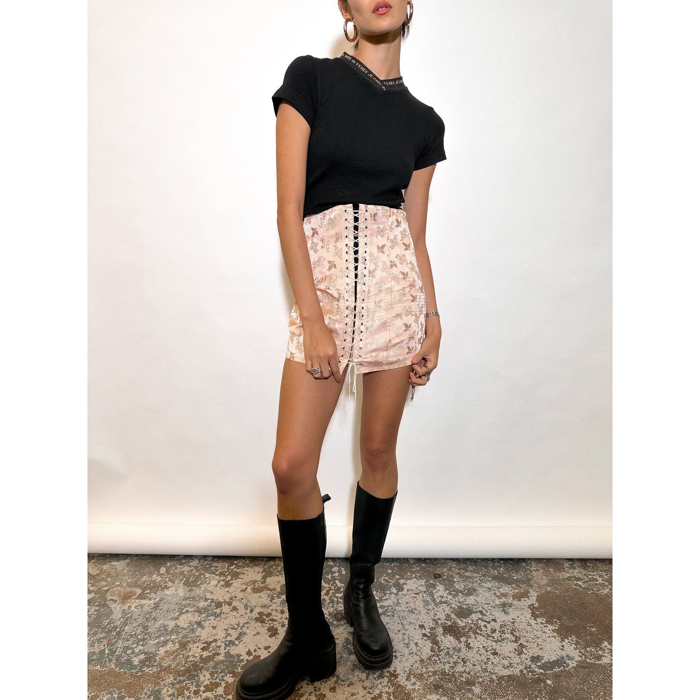 50's Satin Peach Girdle Skirt Size S - M