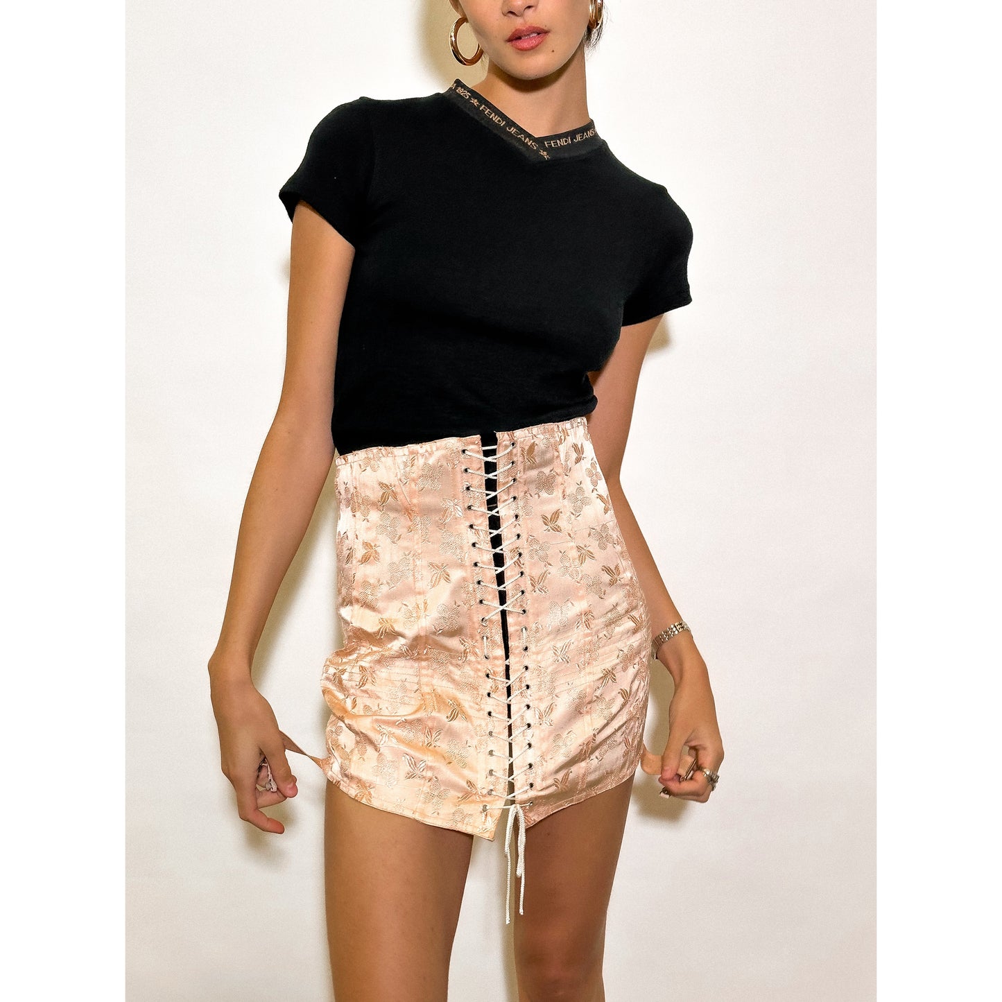 50's Satin Peach Girdle Skirt Size S - M