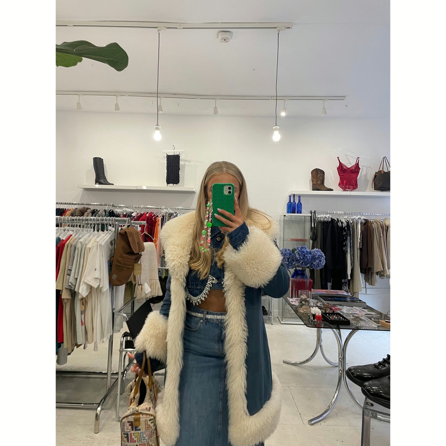 MilkWhite Denim Jacket with Crystals