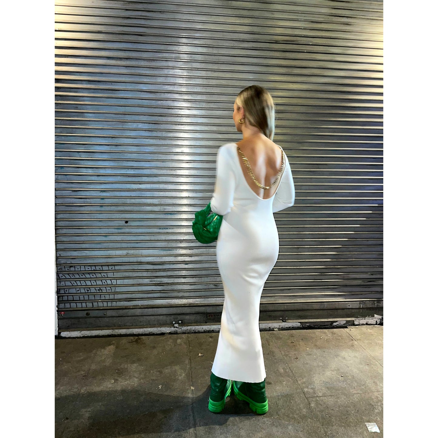 Bazilika Cream Chain Knit Dress