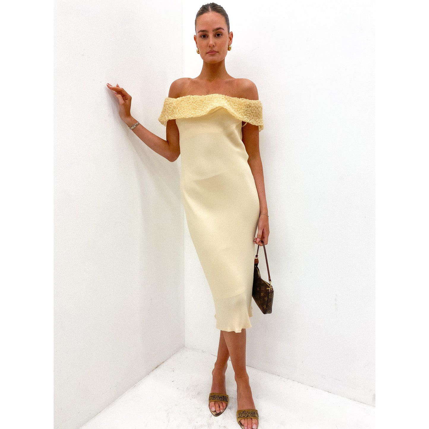 2000s Textured Off Shoulder Dress UK 10