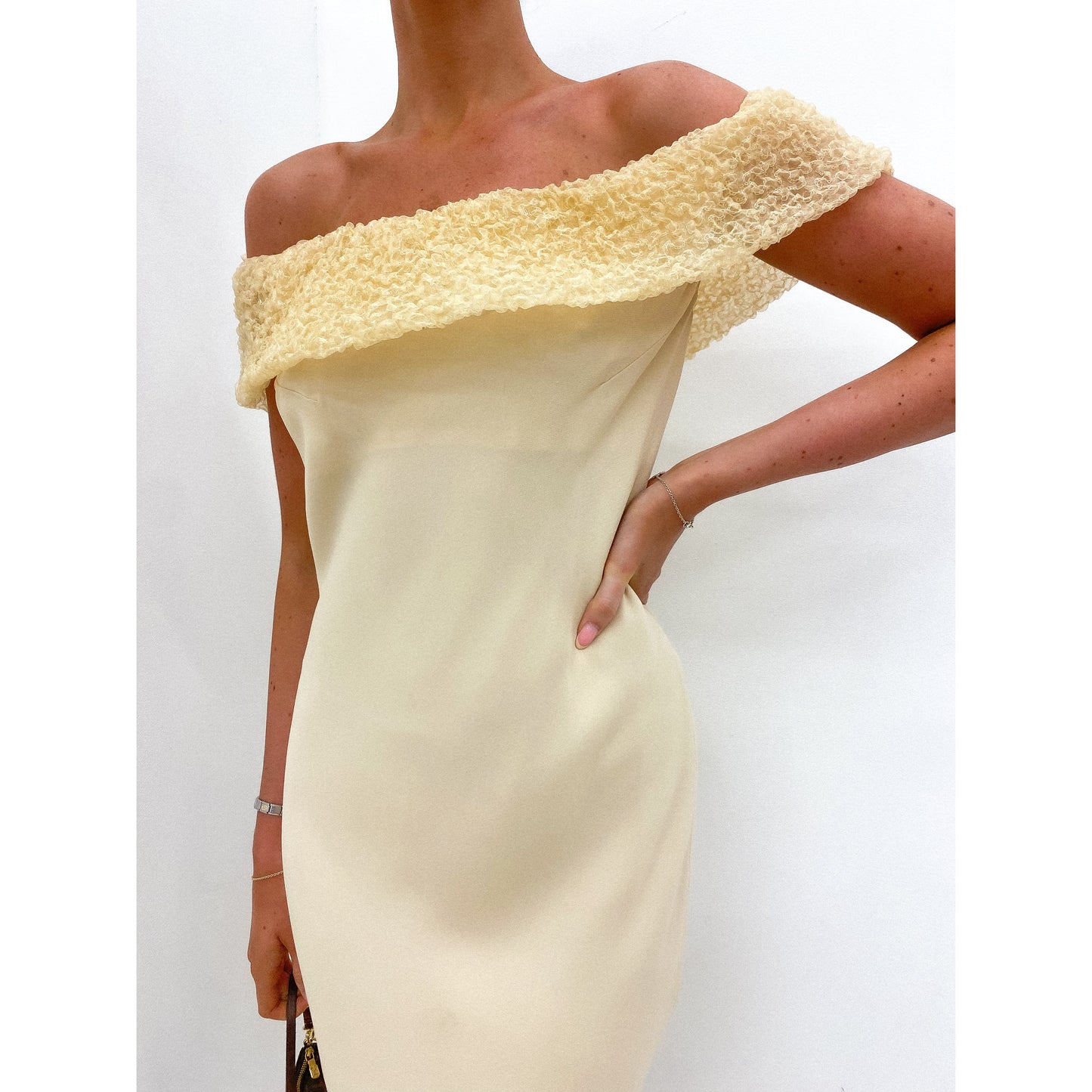 2000s Textured Off Shoulder Dress UK 10