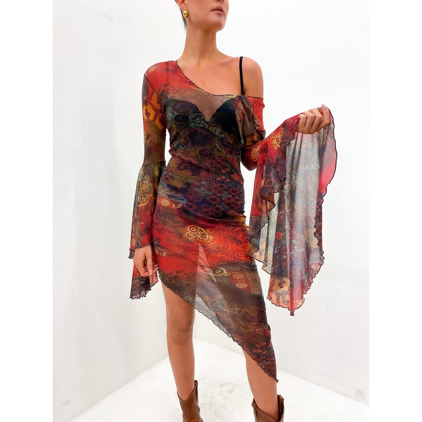 Sheer 1990s Paisley Dress UK 10 - 12