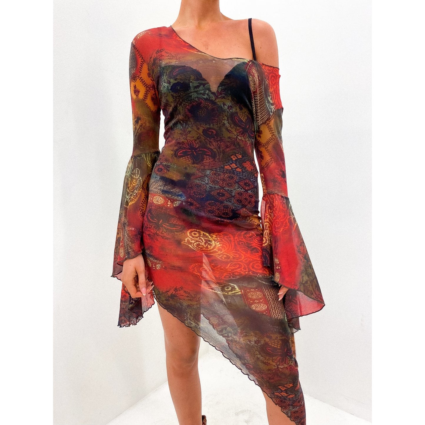 Sheer 1990s Paisley Dress UK 10 - 12