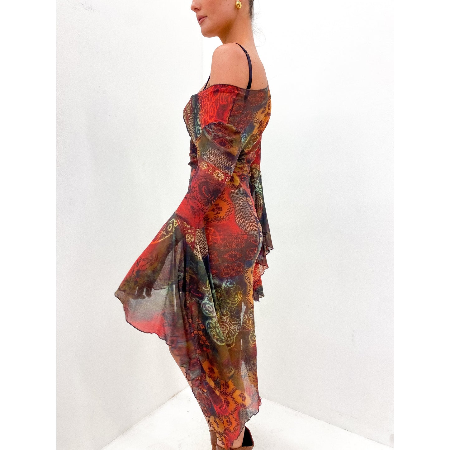 Sheer 1990s Paisley Dress UK 10 - 12