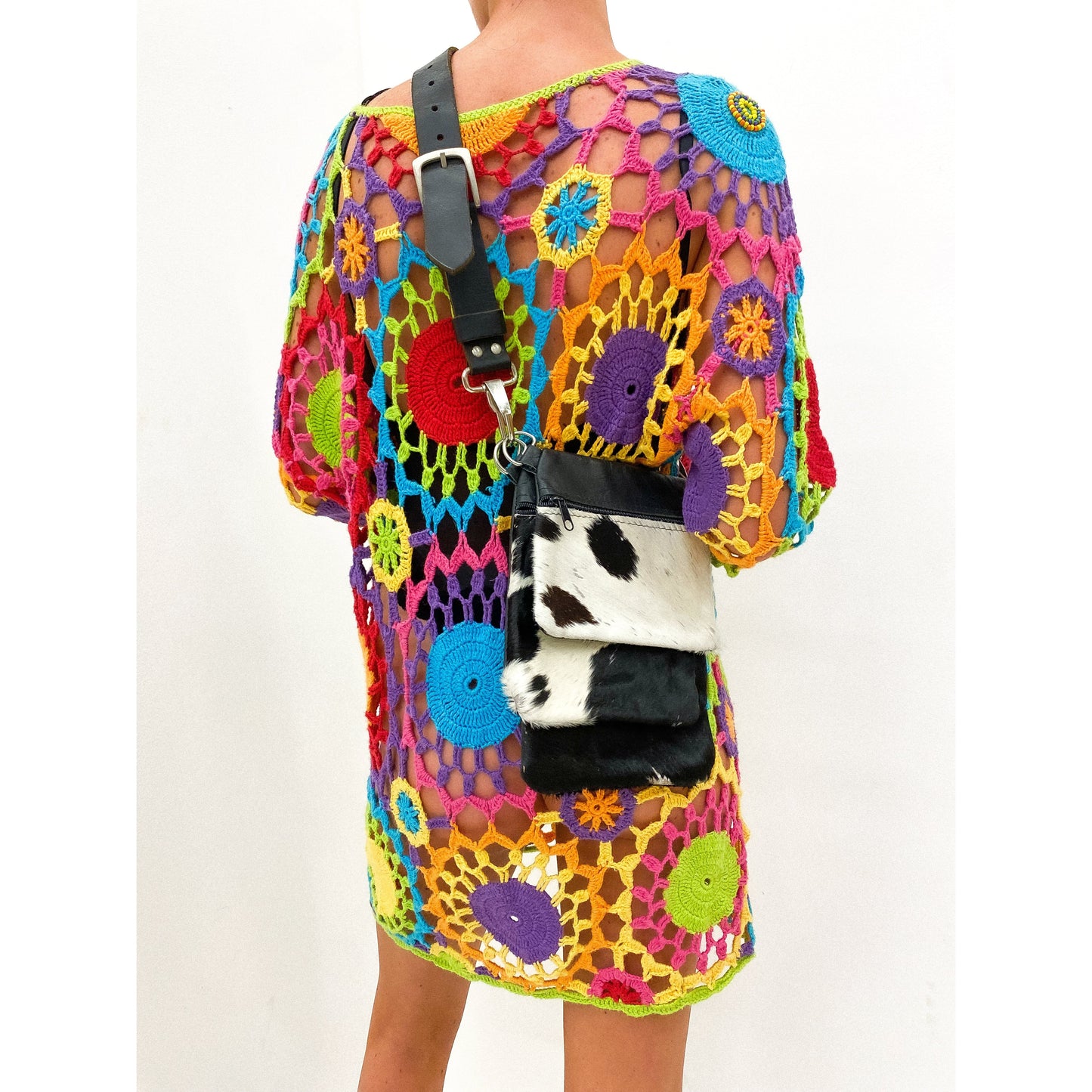 Rainbow 1990s Crochet Dress S - L