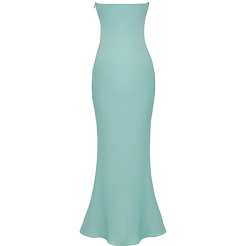House of CB Alette Jade Satin Strapless Maxi Dress