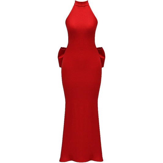 House of CB Ilaria Red Bow Halter Dress