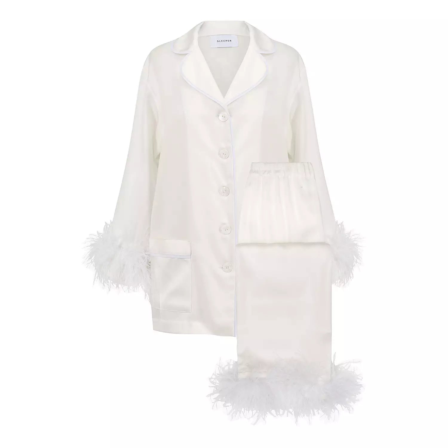 sleeper white feather pj set to rent
