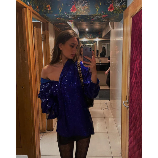 SLA Blue Ibiza Sequin Shirt Dress