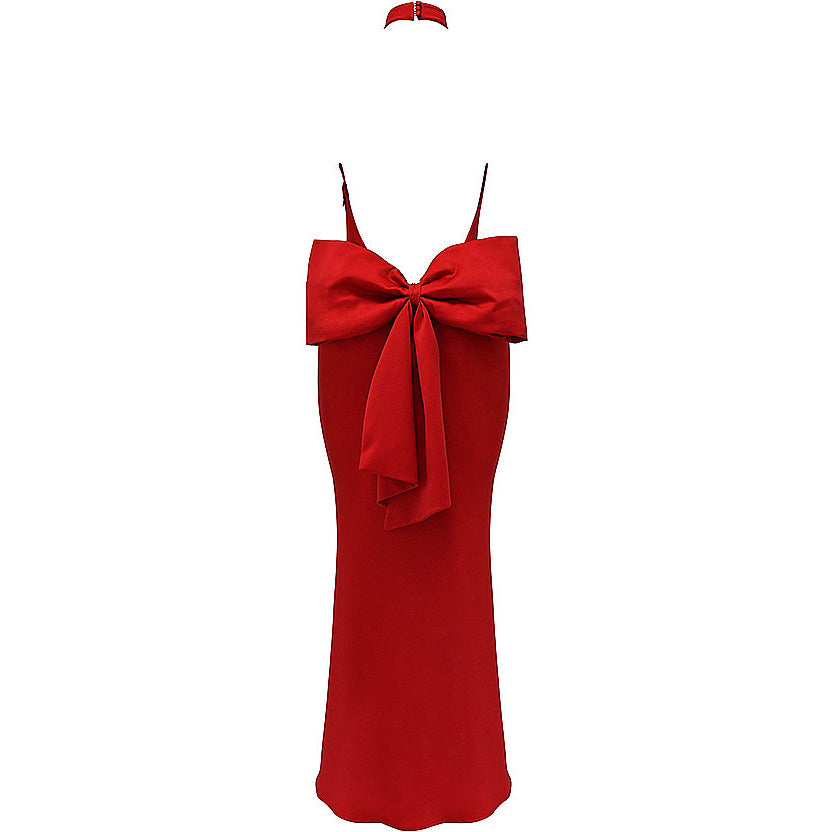 House of CB Ilaria Red Bow Halter Dress