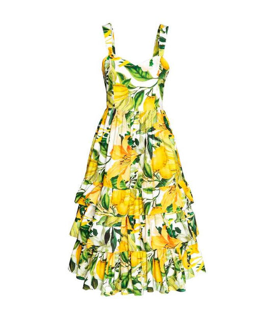 lemon h&m print tier midi dress to rent
